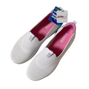 SKECHERS GOWALK CLASSIC KNIT SLIP-ONS JASMINE BLISS, WHITE #124785 WOMENS SIZE 8